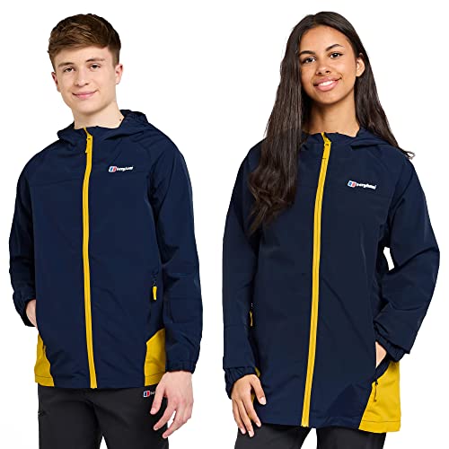 Berghaus Kids' Bowood Waterproof Jacket with Adjustable Hood & Cuffs & 2 Zipped Pockets, Windproof & Breathable Raincoat for Boys & Girls (UK, Age, 5 Years, 6 Years, Regular, Navy/Yellow)