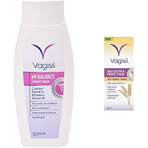 VAGISIL pH Balance Intimate Wash for Daily External Feminine Hygiene with LactoPrebiotic, 250 ml & Daily Soothe & Protect Cream For Women & Sensitive Skin, 30g Cover