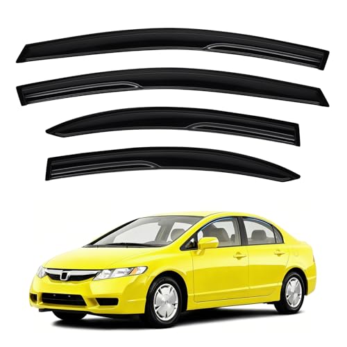 Image of Civic Rain Guards - Window Visors for 2006-2011 Honda Civic 4 Door Sedan Model, Out-Channel Side Window Rain Guards for Civic Accessories, 4PCS, Black, Car Accessories