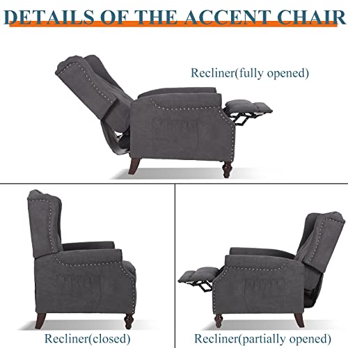 Oqqoee Wingback Recliner Chair With Massage & Heat Vibration, Fabric Push Back Accent Chairs Diamond Tufted Reclining Armchair For Living Room, Bedroom (Fabric, Dark Grey) #TOP5