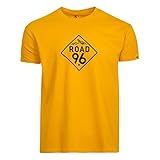 Mit diesem goldgelben T-Shirt in Größe XXL fallt ihr auf jeden Fall auf, Trampen wird damit ein Kinderspiel