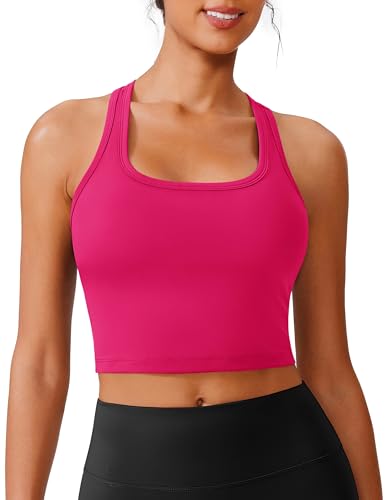 Image of PINSPARK Sports Bra Longline Racerback Tank Tops for Women Padded Workout Yoga Top