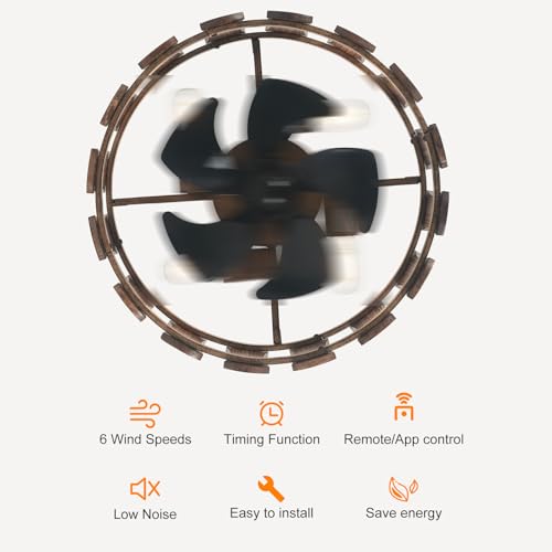 Image of Garwarm 18 inch Caged Ceiling Fan with Light & Remote,Small Farmhouse Fandelier