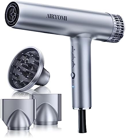 AIRYOMI Hair Dryer, Professional Brushless Motor Ionic Hair Blow Dryer with Diffuser, Magnetic Nozzles, 0.83Pound, 2000W, 60dB, 3 Heat Settings & 3 Speed & Cold Settings