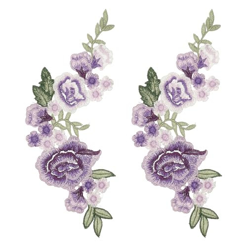 sourcing map Patchs brodés à coudre/thermocoller à coudre ou à repasser pour vêtements, robes, vestes, sacs, loisirs créatifs, couture, violet - 25,9 cm