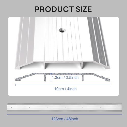 Raytano 48"L 4"W 0.5"H Extra-Sturdy Aluminum Door Threshold Strip,Thicken Floor Transition Strip for Commercial and High Traffic Places, Size 48in×4in×0.5in (Silver) by Raytano - Image 2