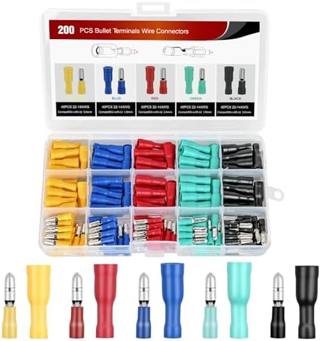 Nilight 200PCS Bullet Terminals Wire Connectors AWG 22-14 Female & Male Butt Insulated Waterproof Electrical Connector Kit for Automotive Marine Electrical Wiring