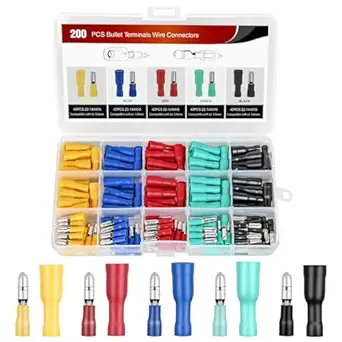 Nilight 200PCS Bullet Terminals Wire Connectors AWG 22-14 Female & Male Butt Insulated Waterproof Electrical Connector Kit for Automotive Marine Electrical Wiring