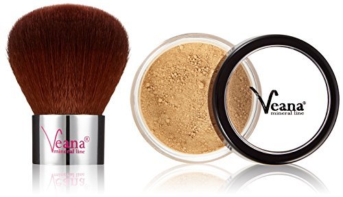 Fundación Veana Mineral Sunny Beige 6 g más Kabuki, 1er Pack (1 x 6 g)