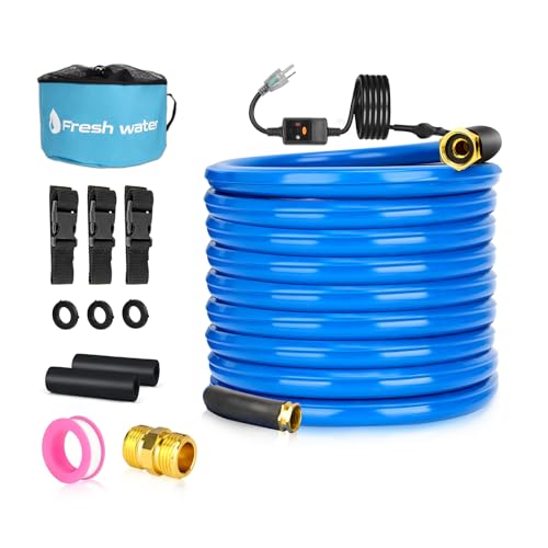 Image of 50FT Heated Water Hose,-20 ℉ Antifreeze Heated Drinking Water Hose with Thermostat&Overload Protection,5 /8 inch Inner Diameter Heated Water Hose with Storage Bag for RV Garden
