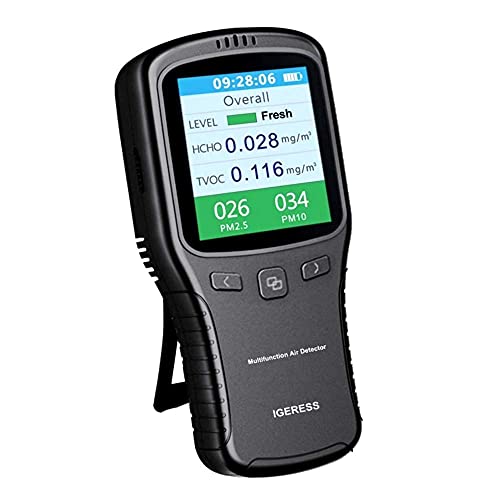 Air Quality Monitor Meter IGERESS Multifunctional Air Quality Tester Accurate Detector Indoor with Holder for Formaldehyde (HCHO) TVOC PM2.5 PM10 (Gray)