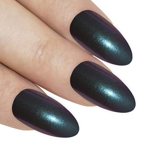 Falsche Nägel Bling Art Grün Lila Chameleon Mandel Stilett 24 Fake Tipps