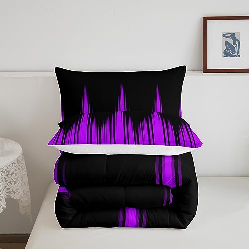 Image of Feelyou Ombre Comforter Queen, Purple Striped Comforter Abstract Gradient Lines Duvet Set 3Pcs