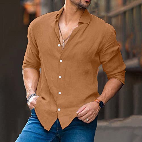 Blusa floral masculina de linho de algodão sólido casual plus size camisa solta masculina gola virad