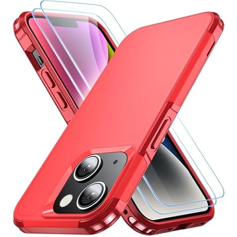 AEDILYS Shockproof for iPhone 14 Case/iPhone 13 Case,[15 FT Military Grade Drop Protection],with 2X [Tempered Glass Screen Protector ] Slim & Tough Full-Body Protective Phone Case,Red Cover