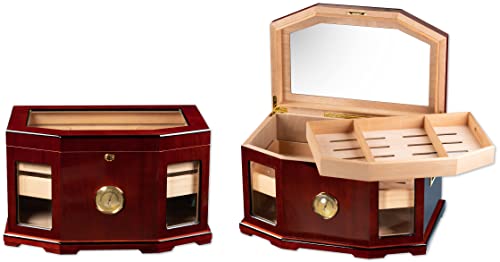 Prestige Import Group Chancellor Beveled Glass Top Cigar Humidor - Up To 300 Capacity - Color: Mahogany #TOP16