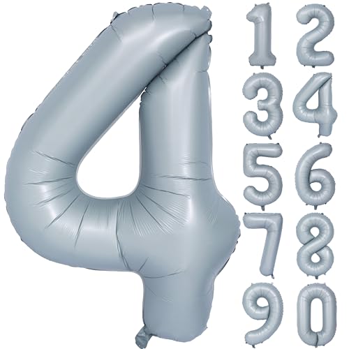 Image of 40 In Matte Gray Birthday Number Balloons 4 Helium Foil Mylar Balloon | Birthday Party Decorations Suitable For Boys' And Girls' Birthday Parties Anniversary celebration
