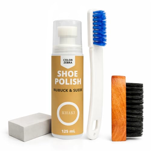 Image of Color Zebra Nubuck & Suede Shoe Polish and Shoe Care Kit | 125 ML Renovator with Handled Brush, Wooden Suede Brush & Cleaning Block
