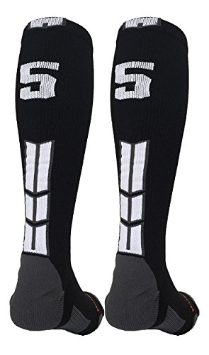 MadSportsStuff Player Id Black/White Over the Calf Number Socks (#55, Small)