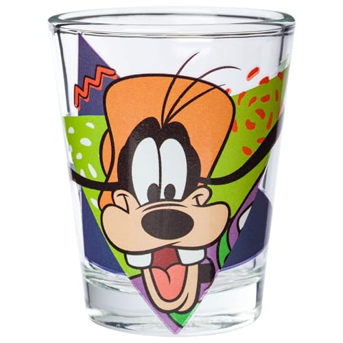 Image of Silver Buffalo Disney A Goofy Movie Featuring Goofy, Max Goof, Roxanne and Bobby Zimuruski 4 Pack Mini Glass Set, 1.5 ounces