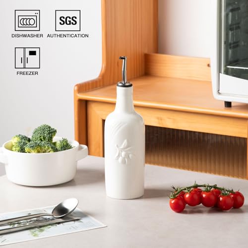 Sweejar Ceramic Olive Oil Dispenser Bottle, 17 FLOZ Oil Bottle with Spout，Porcelain Oil Dispenser for Kitchen,Cooking, Evoo, Vinegar, Soy Sauce, Pack of 1 (White) by Sweejar Home - Used condition - Image 2