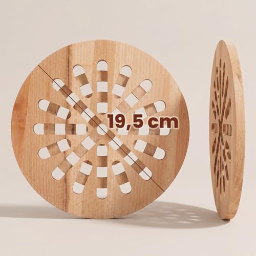 Ottido Drewniana podkładka pod garnek 19,5 cm - okrągły żaroodporny podkład pod gorące garnki i patelnie, dekoracyjny trójnóg drewniany do kuchni