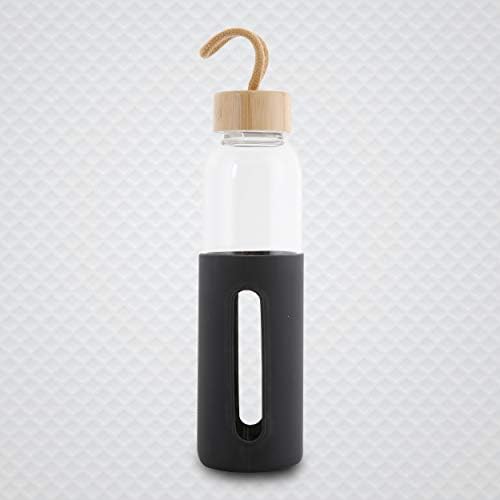 Vastigo 18 Oz. Borosilicate Glass Bottle with Rope Handle and Lid (Black)