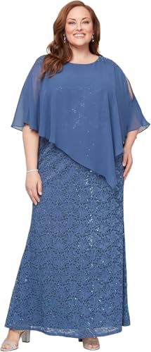 Image of S.L. Fashions Womens Plus Size Long Length Sequin Lace Beaded Capelet Mother of The Bride Dress, Formal Evening Gown