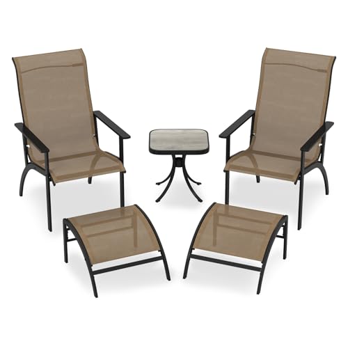 GIANTEX Ensemble de Salon de Jardin, 2 Chaises Adirondack en Teslin avec 2 Repose-Pieds, Table d’Extérieur, Cadre en Métal, Ensemble de Meuble de Jardin pour Balcon, Bord de Piscine