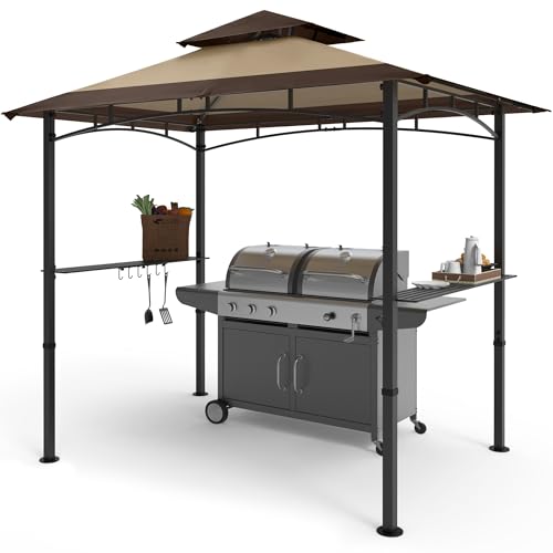 COOSHADE 8'x 5' Grill Gazebo Double Tiered Outdoor BBQ Gazebo Canopy with LED Light (Brown with Khaki) by COOSHADE - Used condition - CA$179.96