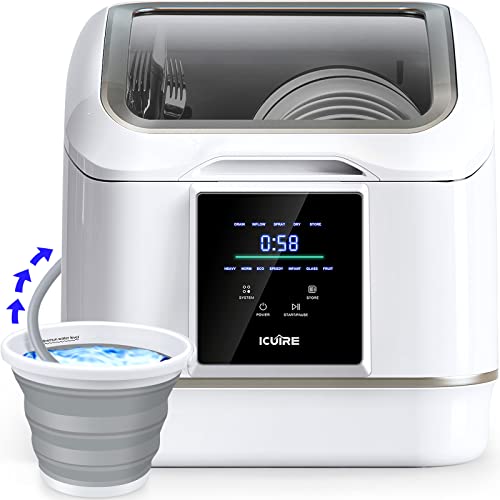 ICUIRE Portable Dishwasher With Water Bucket, No Hookup Needed, 7 Programs, PTC Air-Dry, Anti-Leakage, Support Fruit & Vegetable Soaking, Compact Dishwasher For Apartments, Dorms And RVs