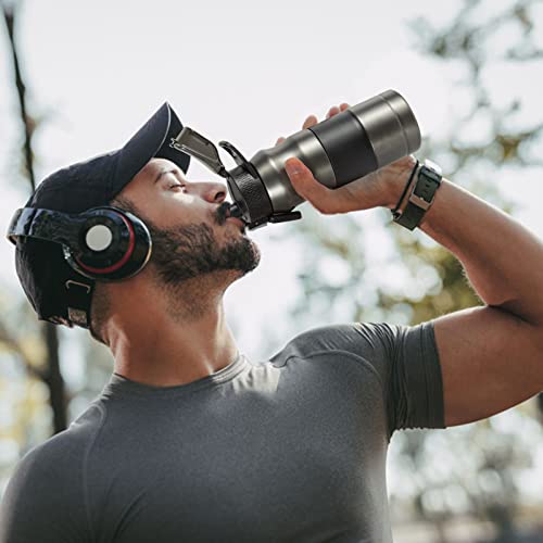 Stainless Steel Insulated Bottle-Vacuum Flask Water Bottles Coffee/Juice Cup With Leak Proof Lids,Double Walled Sport Travel Mug With Handle,Keeps Hot And Cold Bpa Free 17Oz (Black) #TOP6
