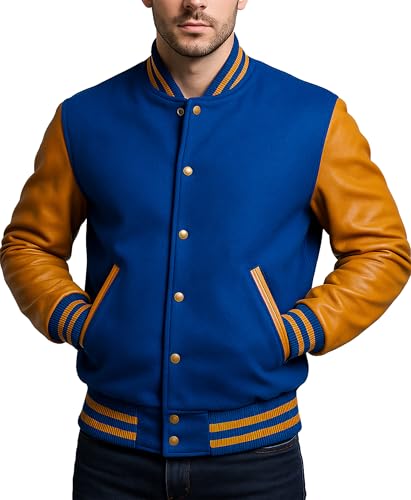 Image of Mens Varsity Letterman Baseball Bomber Jacket | Casual Fashion Wool & Faux Leather College /High School Jackets