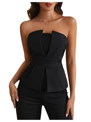 winkbay Women's Ruched Strapless Tube Top Elegant Asymmetrical Fitted Party