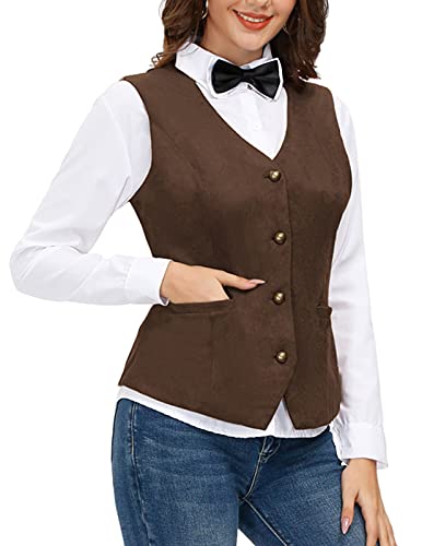 Grace Karin Women's Suede Leather Suit Vest Casual Western Vest Jacket Slim Fit Vest Waistcoat(L, Coffee) #TOP5