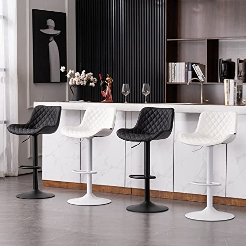Youtaste Black Bar Stools Counter Height Adjustable Bar Stool Set Of 2 Faux Leather Padded Barstools Swivel Metal High Back Diamond Bar Chairs For Home Kitchen Island #TOP5