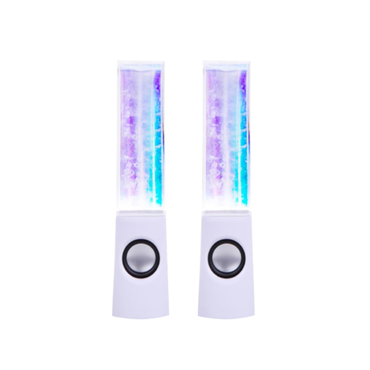 Altavoces de Fuente Musical para PC y Portátil Luces LED Integradas, Diseño Blanco en Abs y Acrílico, Potencia 2x3w para Fiestas y Actividades