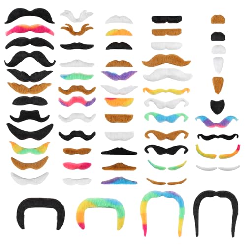 vivinin 62PCS Fake Mustache, 18 Designs Self-Adhesive Fake Mustaches, Novelty Hairy Fake Beard for Role-Playing, Halloween, Birthday Party, Christmas