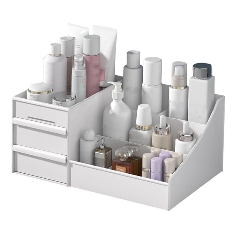 INOVERA Makeup Organizer with Drawers | Countertop Cosmetics Display Case for Dressing Table | Vanity storage Holder Box (White)