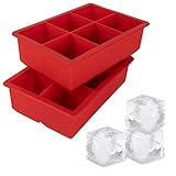 Tovolo Large 2” King Cube Ice Tray Pack of 2 Candy Apply Red Ice Cube Trays for Whiskey Cocktails Smoothies, Big Square Ice Cube Mold Silicone Freezer Tray for Perfect Cubes BPA Free Dishwasher Safe