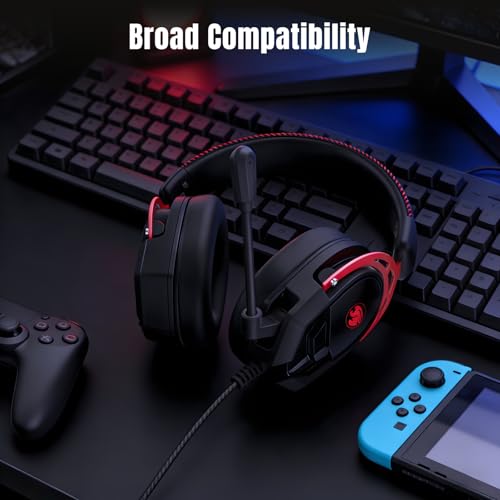 Image of K98 Gaming Headset with Mic, Wired Over Ear Headphones for PC, PS5, PS4, Xbox One, 50mm Stereo Surround Sound, Aluminum Frame, Memory Foam Ear Cushions, Noise Cancelling Mic (Black /Red)