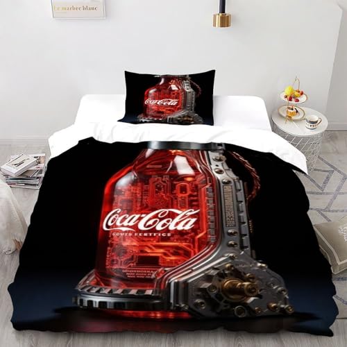 Coca-Cola cibernética Funda Nordica 2 Piezas Juego De Cama Dibujos Animados Fantasía Arte 3D Microfibra con Funda De Almohada para Niños Single（135x200cm）