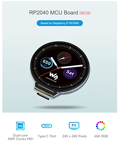 Image of RP2040 MCU Board with 1.28inch LCD,Round Shape, Accelerometer and Gyroscope Sensor,30 x Multi-Function GPIO Pins