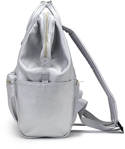 Kah&Kee Leather Backpack for Women and Men 15-inch Laptop Bag | Teacher Professional, Diaper Bag Backpack, Ideal for Work, School, Nurse, College & Travel (Silver II, Medium)4