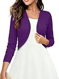 Heymoments Women's Long Sleeve Thin Shrugs for Dresses Purple X-Large Open Front Knit Lightweight Coat Cropped Tops Shawls and Wraps Cardigan Dressy Sweater Clothes
