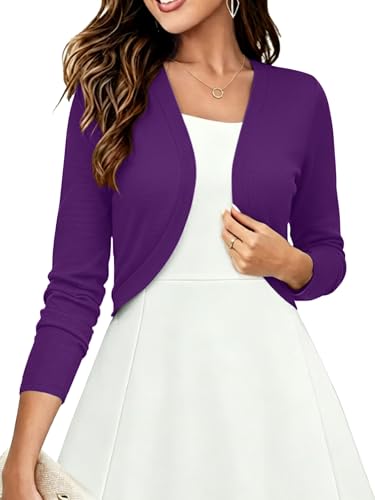 Image of Heymoments Women's Long Sleeve Thin Kintted Shrugs Sweaters Lightweight Cropped Tops Open Front Cardigan for Dress