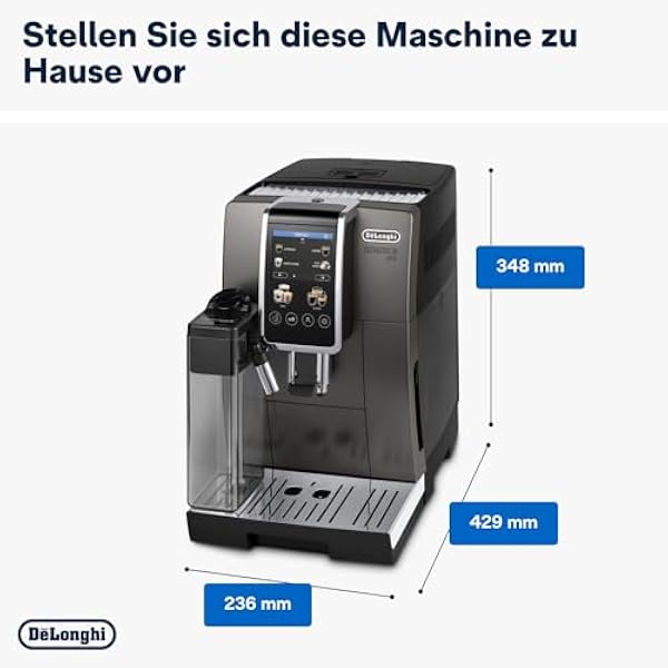 De Longhi Dinamica Plus ECAM380.95.TB автоматическая кофемашина с системой приготовления молочных напитков LatteCrema One-Touch Cappuccino и 24 рецептами цветным TFT-дисплеем с диагональю 3 5 дюйма мощностью 1450 Вт