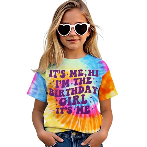 Image of Its Me Hi Im The Birthday Girl Shirts Kid Girl Birthday T-Shirt Outfit B-Day Party Tie Dye Short Sleeve Tee Top 6-12Y