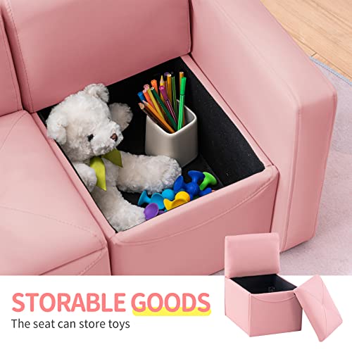 Unicoo –Kids Sofa, 2-In-1 Double Set Sofa Convert To Table & 2 Chairs, Toddler Lounge With Leather Surface, Children Boys Girls Couch Armrest Chair With Storage Box (Zkl-111K-Pink) #TOP3