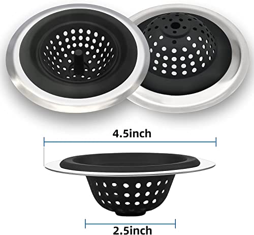 Image of Trifecta Kitchen Sink Strainer Food Catcher 2 PCs 4.5 inch Diameter, Flexible Silicone Kitchen Sink Drainers Traps Food Debris and Prevents Clogs, for Most Kitchen Sink Drains (Black - 2)